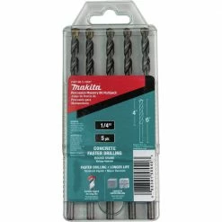Makita E-10637 5-Piece 1/4 In. X 6 In. Carbide Tipped Percussion Masonry Hammer Drill Bit Set -Cheap Makita Store mktne 10637 b