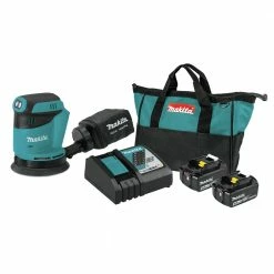 Makita XOB01Z-BL1840BDC2 18V LXT Lithium-Ion 5 In. Cordless Random Orbit Sander And 2 Batteries With Rapid Optimum Charger Bundle (4 Ah)