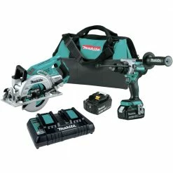 Makita XT289PT 18V LXT Brushless Lithium-Ion Cordless 1/2 In. Hammer Drill Driver And 7-1/4 In. Rear Handle Circular Saw Combo Kit With 2 Batteries (5 Ah)