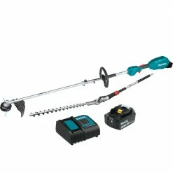 Makita XUX02SM1X2 18V LXT Brushless Li-Ion Cordless Couple Shaft Power Head Kit With 13 In. String Trimmer Attachment And 20 In. Hedge Trimmer Attachment (4 Ah)