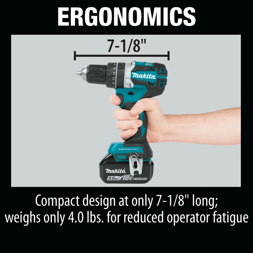 Factory Reconditioned Makita XPH12T-R 18V LXT Compact Brushless Lithium-Ion 1/2 In. Cordless Hammer Drill Driver Kit With 2 Batteries (5 Ah) 9 Factory Reconditioned Makita XPH12T-R 18V LXT Compact Brushless Lithium-Ion 1/2 In. Cordless Hammer Drill Driver Kit With 2 Batteries (5 Ah) - Image 7