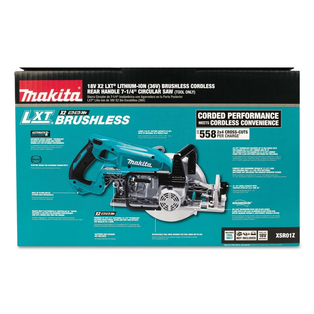 Factory Reconditioned Makita XSR01Z-R 18V X2 LXT Cordless Lithium-Ion Brushless 7-1/4 In. Rear Handle Circular Saw 5 Factory Reconditioned Makita XSR01Z-R 18V X2 LXT Cordless Lithium-Ion Brushless 7-1/4 In. Rear Handle Circular Saw - Image 3